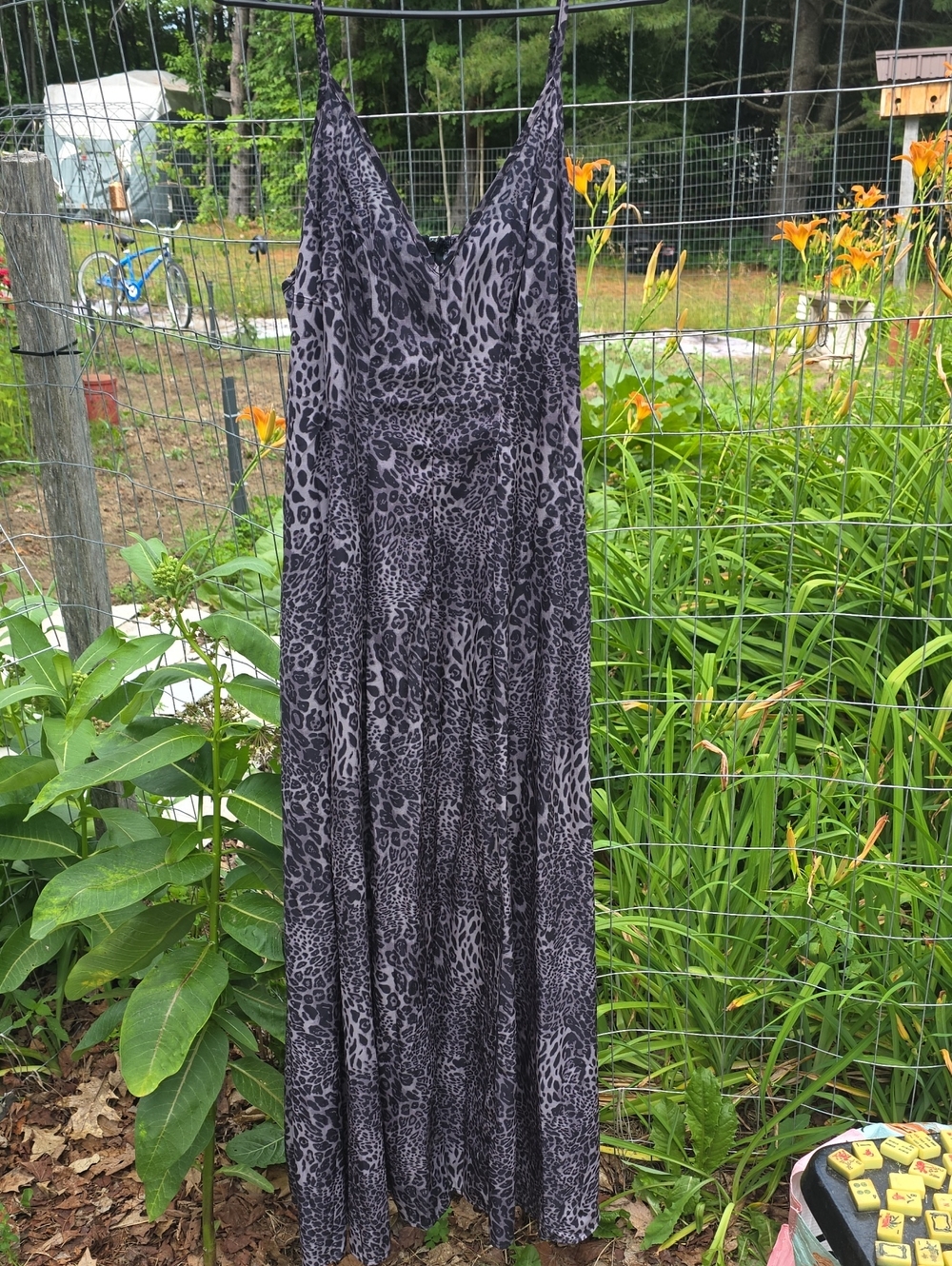 SHEIN Black and Gray Leopard Print Spaghetti Strap Maxi Dress